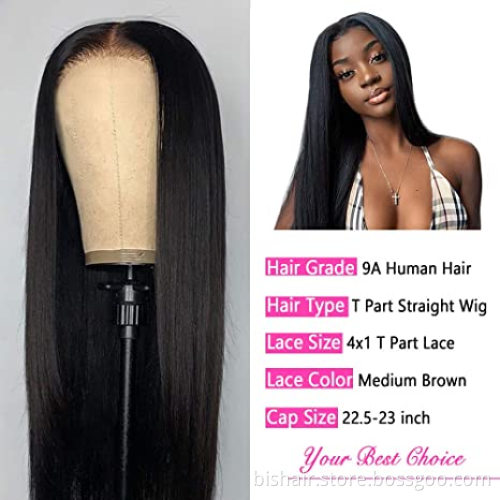 4x1T Front Lace Wig Straight Hair Brazilian Real Hair Lace Closing Wig, Suitable for Women 150% Density Natural Color Hair